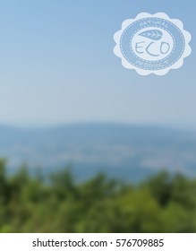 Vector blurred landscape, ecology label, nature view. Blur background with sky, trees. Mobile interface template. Eco design for website. Unfocus.