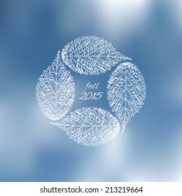Vector blurred landscape with leaves silhouettes, leaf fall text, ecology and nature view. Web and mobile interface template. Travel website design. 