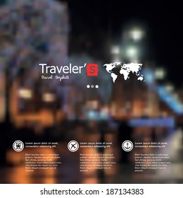 Vector blurred landscape, nature view. City blur unfocused background, web and mobile interface template. Travel design. Night Lights.