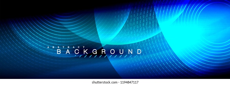 Vector blurred neon glowing circles with flowing and liquid light concept, energy magic fantastic background
