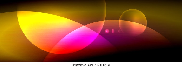 Vector blurred neon glowing circles with flowing and liquid light concept, energy magic fantastic background