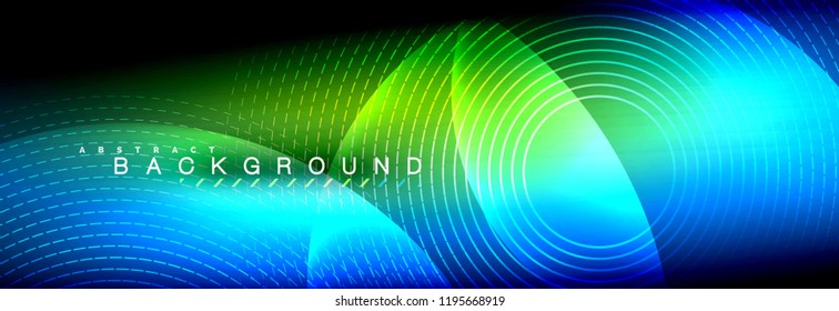 Vector blurred neon glowing circles with flowing and liquid light concept, energy magic fantastic background