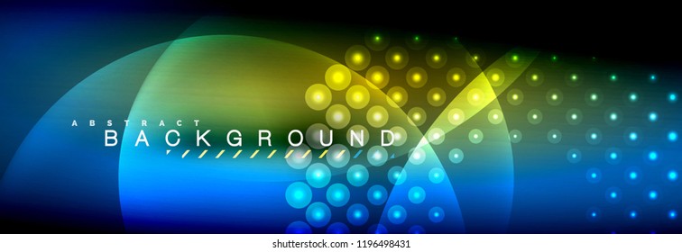 Vector blurred neon glowing circles with flowing and liquid light concept, energy magic fantastic background