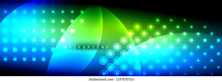 Vector blurred neon glowing circles with flowing and liquid light concept, energy magic fantastic background