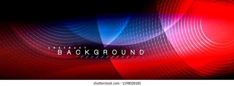 Vector blurred neon glowing circles with flowing and liquid light concept, energy magic fantastic background