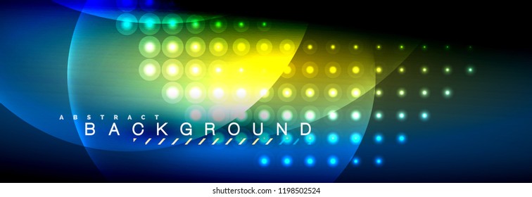 Vector blurred neon glowing circles with flowing and liquid light concept, energy magic fantastic background