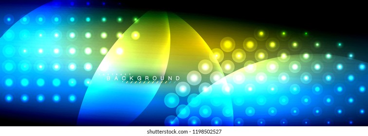 Círculos brillantes de neón vectorial borroso con concepto de luz fluida y líquida, energía mágica fondo fantástico