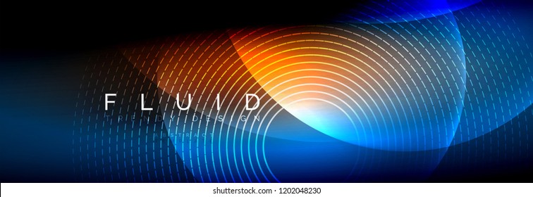 Los círculos brillantes de neón difuminado con el concepto de luz fluida y líquida, la magia energética de fondo fantástico