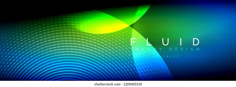 Vector blurred neon glowing circles with flowing and liquid light concept, energy magic fantastic background