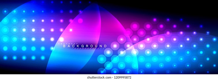 Vector blurred neon glowing circles with flowing and liquid light concept, energy magic fantastic background