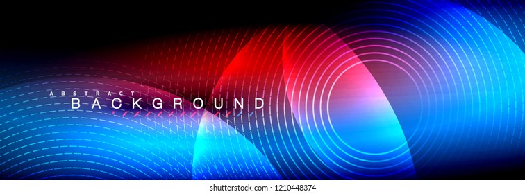 Vector blurred neon glowing circles with flowing and liquid light concept, energy magic fantastic background