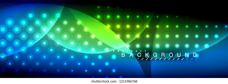Vector blurred neon glowing circles with flowing and liquid light concept, energy magic fantastic background