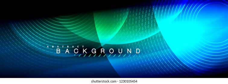 Vector blurred neon glowing circles with flowing and liquid light concept, energy magic fantastic background