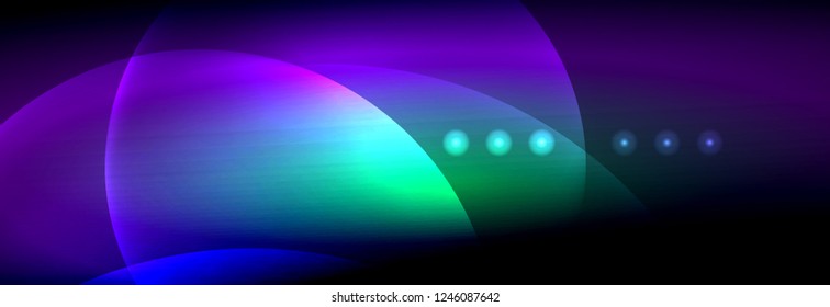 Vector blurred neon glowing circles with flowing and liquid light concept, energy magic fantastic background