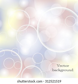 Vector blurred pastel abstract background. Bokeh effect and sparkles. Soft light background for flyer, blank, card, banner, invitation, brochure cover design template. 