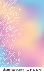 Pancarta de color pastel borrosa vectorial con líneas blancas aisladas minimalistas de cristales mágicos curativos