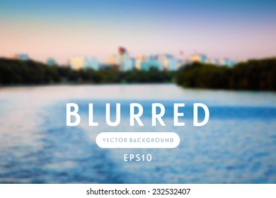 Vector blurred retro photographic background. Moscow river with coastal landscape