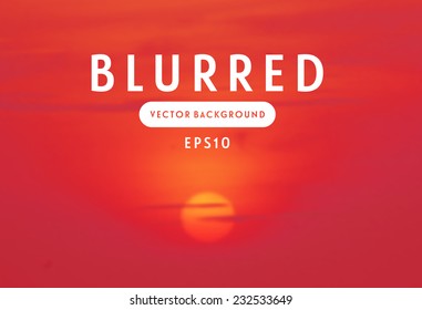 Vector blurred retro photographic background. Sunset sky with sun, bright red shades