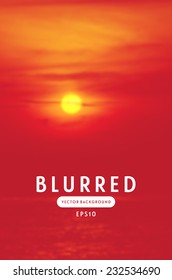 Vector blurred retro photographic background. Sunset sky with sun over the sea, bright red shades