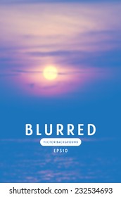 Vector blurred retro photographic background. Sunset sky with sun over the sea