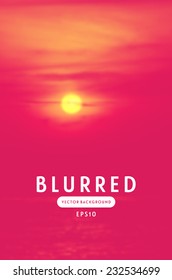 Vector blurred retro photographic background. Sunset sky with sun over the sea, bright pink shades