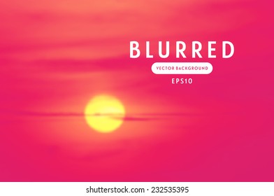 Vector blurred retro photographic background. Sunset sky with sun, bright pink shades