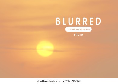 Vector blurred retro photographic background. Sunset sky with sun, subtle beige shades