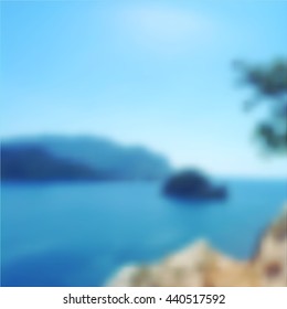 vector blurred seascape, realistic summer background of sea and mountains