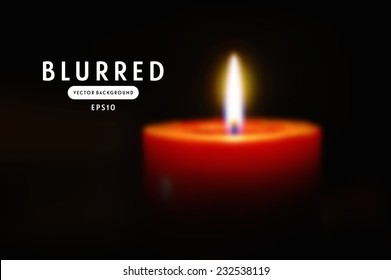 Vector blurred unfocused burning candle background on black