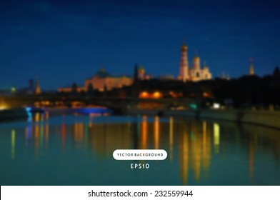 Vector blurred unfocused retro photographic background. Moscow downtown view from the river.