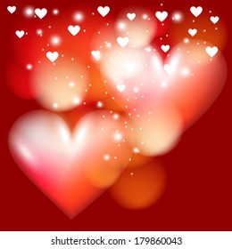 vector blurry background with bokeh and hearts