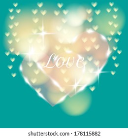 vector blurry background with bokeh and shimmering heart frame