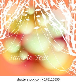 vector blurry background with bokeh, spring branch, pearl beads