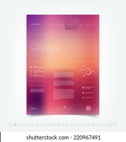 Vector blurry bokeh website design template with set of icons