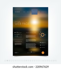 Vector blurry bokeh website design template with set of icons
