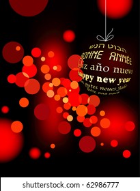 vector blurry red new year background on six languages