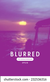 Vector blurry retro photographic background. Sunset sky over the sea seen from a boat. Purple shades