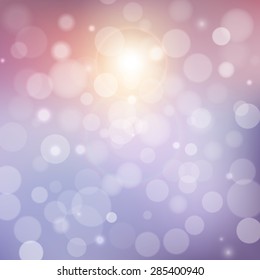 Vector blurry soft background with photographic bokeh effect. Smooth unfocused film effect. Pale romantic pink and purple tones. 