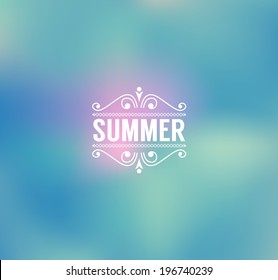 Vector blurry soft blue summer poster with photographic bokeh background. Smooth unfocused film effect. 