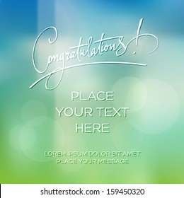 Vector blurry soft congratulations greeting card with photographic bokeh effect