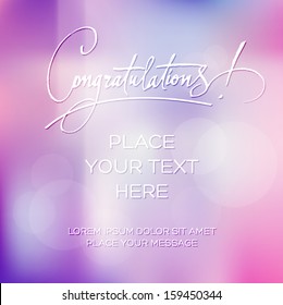 Vector blurry soft congratulations greeting card with photographic bokeh effect