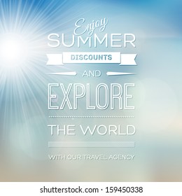 Vector blurry soft summer poster with photographic bokeh effect and bright shining sun. Smooth unfocused film effect. Radiant rays, tropical environment, a bright warm day outdoors.