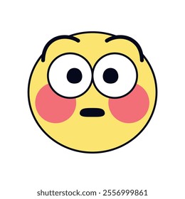 Vector Blushing Face Emoji Cartoon Groovy Illustration Isolated