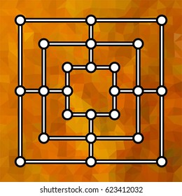 Vector board for a family chinese game Mill on a brown colored background 