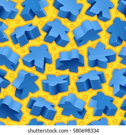 Vector board games background of blue meeples. Seamless pattern of wooden pieces for gift wrapping or wallpaper