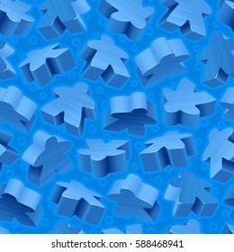 Vector board games background of blue meeples. Seamless pattern of wooden pieces for gift wrapping or wallpaper