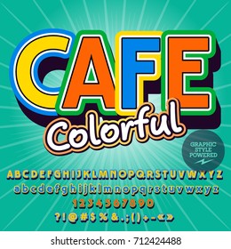 Vector board for young Colorful Cafe and set of Alphabet. Contains Font with Graphic style