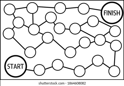 Vektor Brettspiel Vorlage. Schwarz-Weiß-Brettspiel einzeln auf weißem Hintergrund. druckbare Unterrichtsaktivität oder Arbeitsblattsammlung. Feldgrafik spielen
