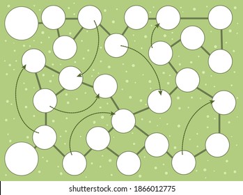 Vector boardgame template. Blank black and white board game isolated on white background. Preschool printable educational activity or worksheet sample. Playing field illustration
