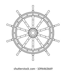 vector boat handwheel / ship wheel / helm. Sea, ocean travel symbol. Linear vintage circle sea icon. Nautical, maritime, marine, naval, navy, design illustration isolated on transparent background